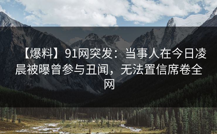 【爆料】91网突发：当事人在今日凌晨被曝曾参与丑闻，无法置信席卷全网
