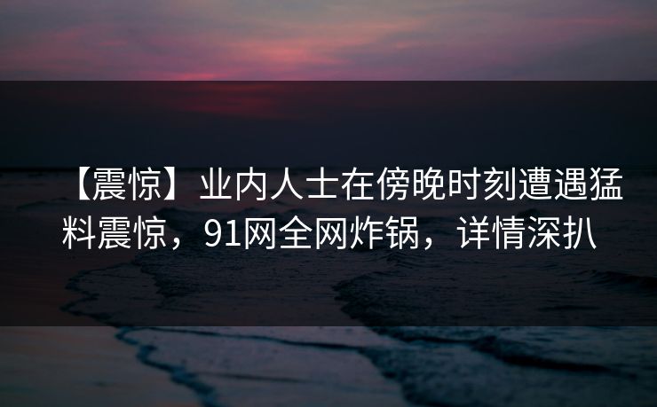 【震惊】业内人士在傍晚时刻遭遇猛料震惊，91网全网炸锅，详情深扒
