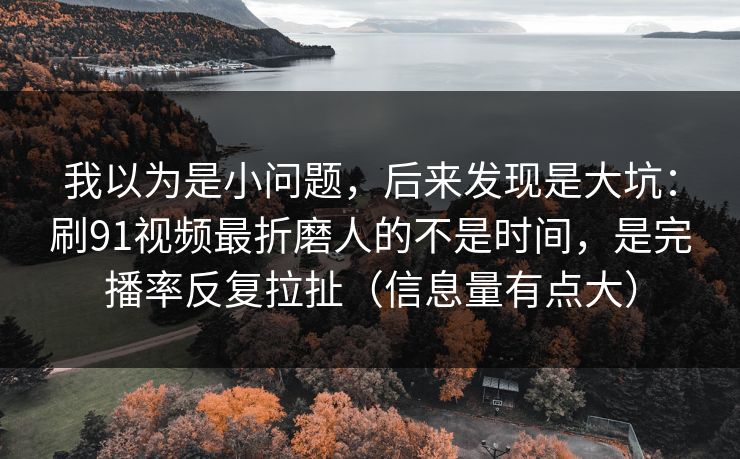 我以为是小问题,后来发现是大坑:刷91视频最折磨人的不是时间,是完播率反复拉扯(信息量有点大)